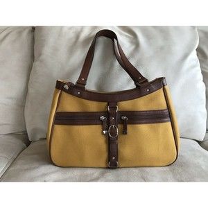 ETIENNE AIGNER - Canvas & Leather Shoulder Satchel Bag - Yellow & Brown